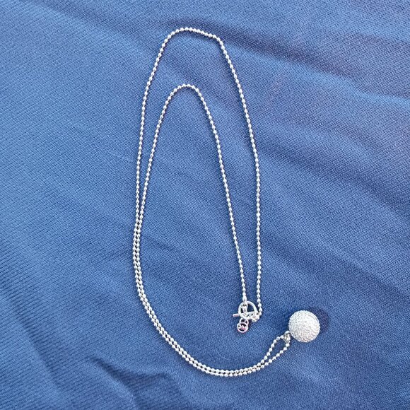 Michael Kors Pendant Silver Pave Sparkly Ball w Crystal Rhinestones 30" Chain - Picture 2 of 8